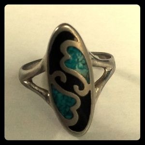 Beautiful onyx and turquoise silver ring